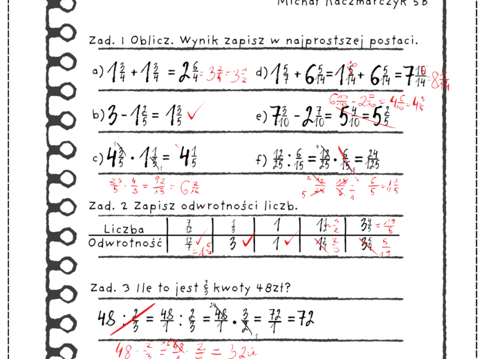 Detektyw Błąd na tropie. Ułamki zwykłe. Karta pracy. Klasa 5
