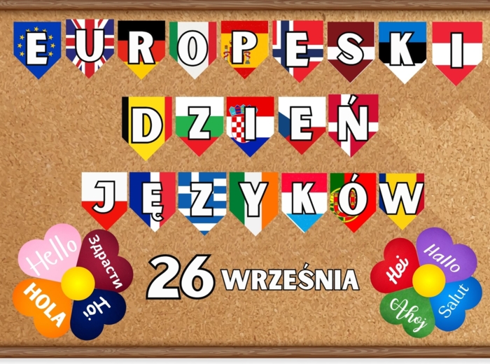 Europejski Dzień Języków 26 września - girlanda, gazetka, dekoracja do druku PDF, szablon canva