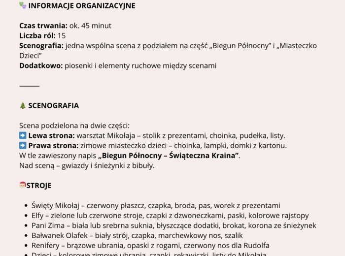 Przedstawienie/Jasełka -,,Świąteczna misja Świętego Mikołaja”🎅🏼