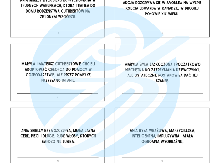 Ania z Zielonego Wzgórza – Pytania i Odpowiedzi | Interaktywne karty do lektury