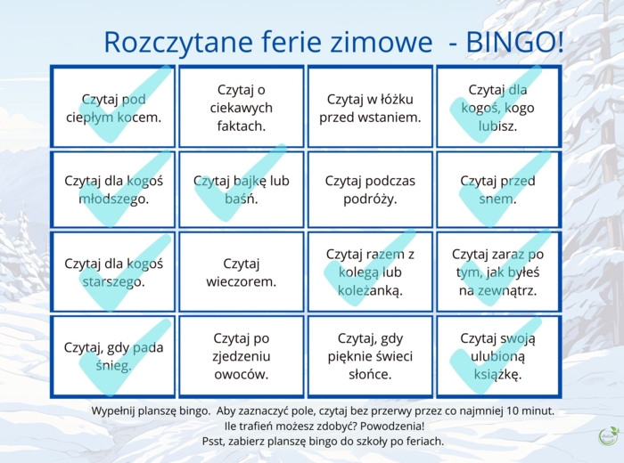 Czytelnicze BINGO! – Propozycja zabawy na ferie i wakacje dla uczniów