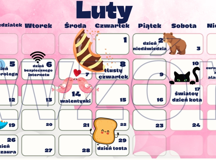 Kalendarz świąt nietypowych dla dzieci - LUTY 2024