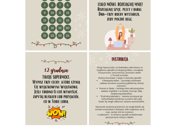 Kalendarz Adwentowy z zadaniami dla młodzieży