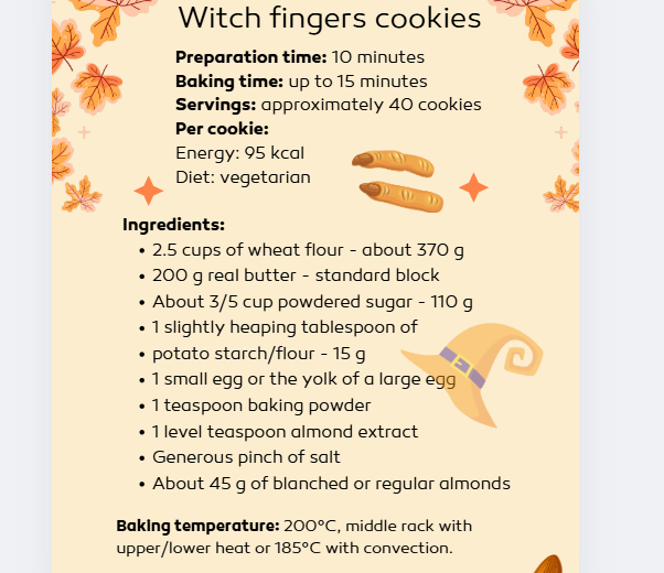 Przepis Spookie Witch Fingers cookies Halloween