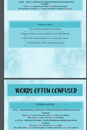 WORDS OFTEN CONFUSED - FEW/A FEW/LITTLE/ A LITTLE