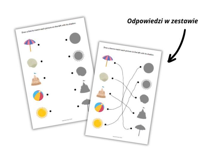 Summer Fun: Beach Vocabulary Worksheets for Preschoolers, Set- Letnia zabawa, zestaw kart pracy z plażowym słownictem, przedszkole, zerówka. Karty obrazkowe, labirynt, sudoku językowe , I spy, wakacje