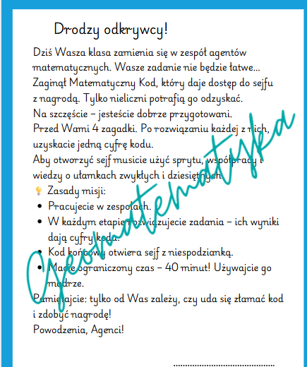Pokój Zagadek – Złam kod ułamków! Powtórzenie - ułamki dziesiętne, klasa 5
