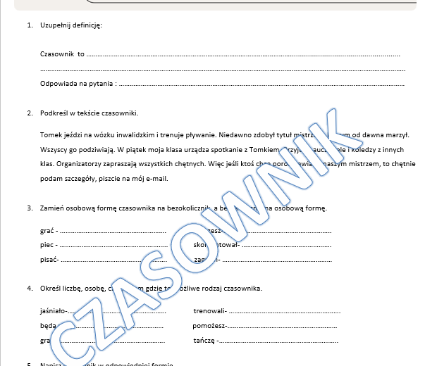 Czasownik kartkówka klasa 4/5