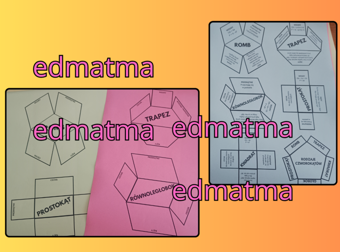 Składane czworokąty, wklejka do zeszytu. Dwie wersje uzupełniona i pusta