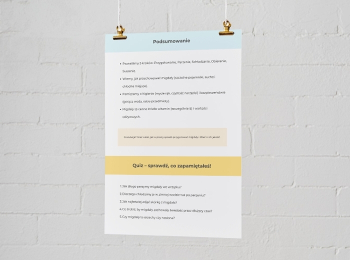 Jak obrać i przechowywać migdały? Plakat edukacyjny.