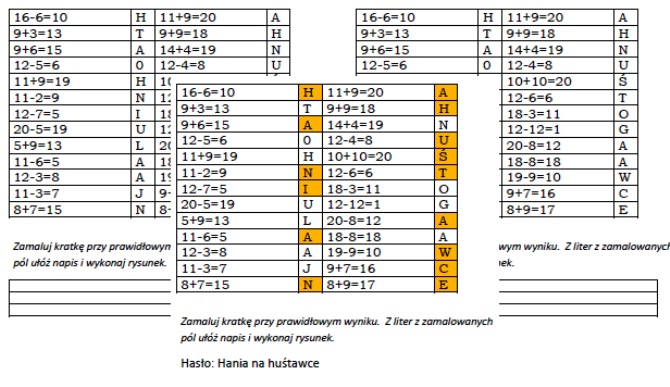 Matematyczna łamigłówka z samo h dla klasy 1