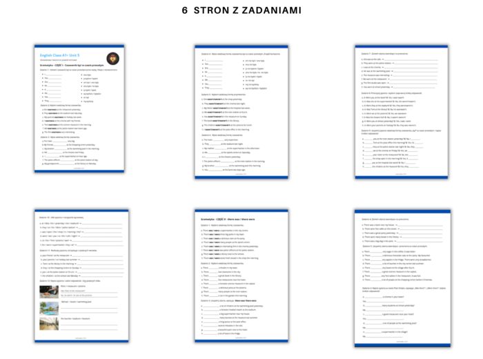 Gramatyka dla klasy 5,6. Język angielski. Czasownik być w czasie przeszłym Past Simple was were + konstrukcja there was / there were English Class A1+ Unit 5 Dodatkowe i różnorodne ćwiczenia powtórzenie