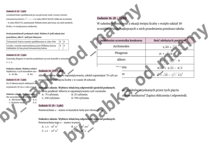 Egzamin próbny z matematyki – Dzień Liczby PI