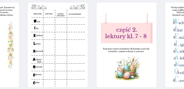 Wielkanocne zadania - powtórka z lektur kl. 4-6 / kl. 7-8