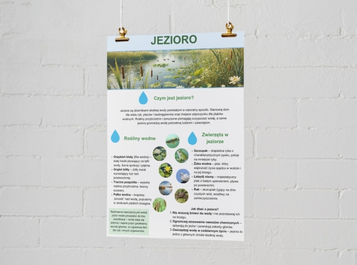 Plakaty o ekosystemach. Las, łąka, jezioro, morze, góry.