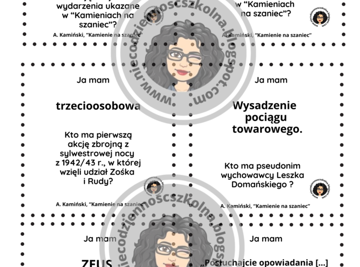 Pakiet 8 gier "Kto ma...? Ja mam..." do powtórek z lektur obowiązkowych w klasach 7 i 8.