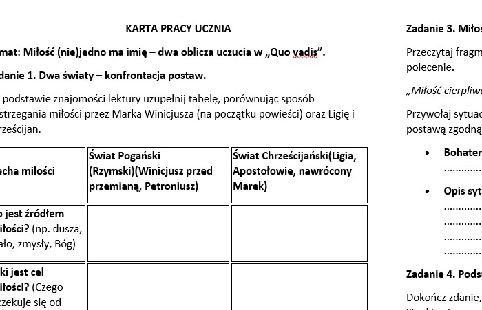 Miłość (nie)jedno ma imię – „Quo vadis” Henryka Sienkiewicza. Scenariusz lekcji