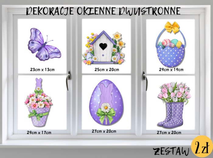 DEKORACJE dwustronne – WIOSNA, WIELKANOC zestaw fioletowy