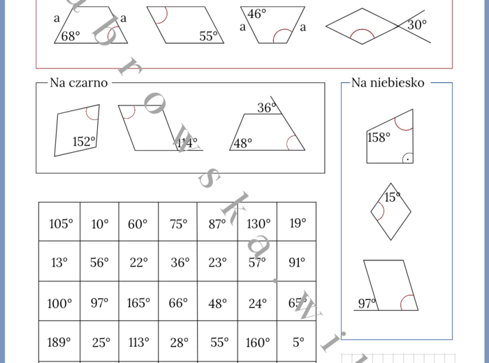 Miary kątów w czworokątach - kodowanka