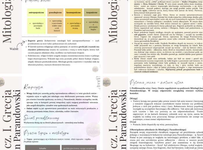 Jan Parandowski "Mitologia" cz. I Grecja - opracowanie maturalne (24 strony)