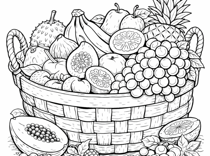 Dzień Owoców: Kosze z owocami – kolorowanki A4 (6 kart)