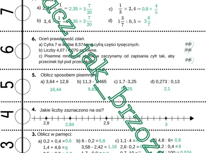 Ułamki dziesiętne, klasa 5, powtórzenie, sztafeta zadaniowa, praca w grupach