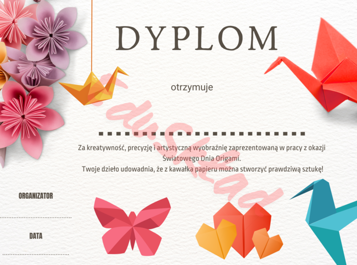 🎎 Dyplomy z okazji Dnia Origami – gotowe do druku!
