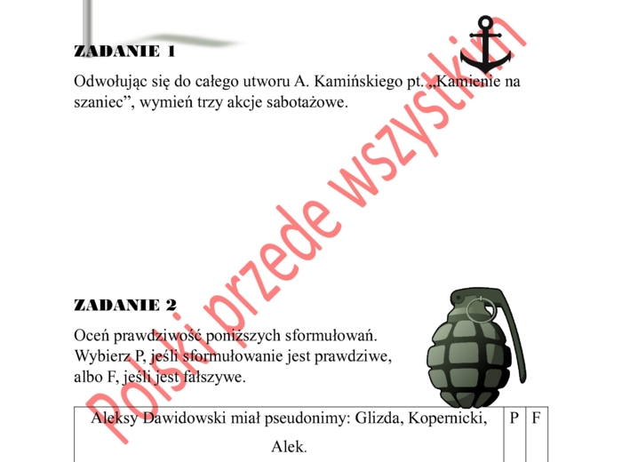 Kamienie na szaniec- lekcja z przesiadką- pytania egzaminacyjne