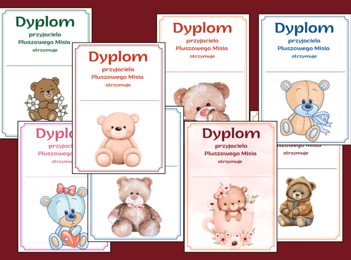 🐻🎈DZIEŃ PLUSZOWEGO MISIA – 23 sztuki - dyplomy - świetlica - biblioteka