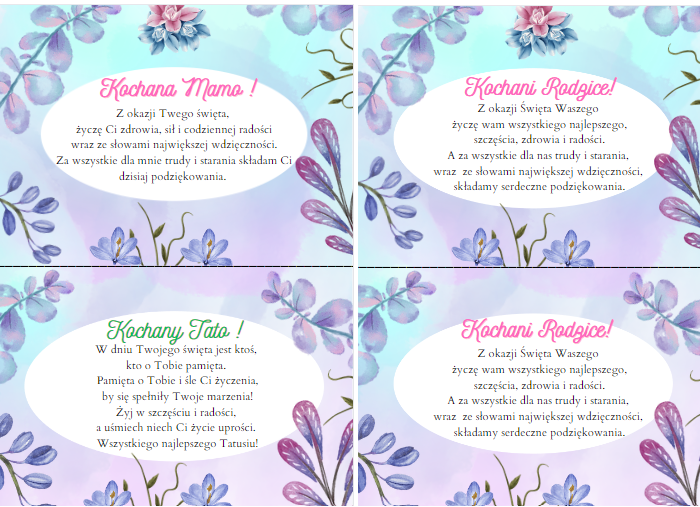 Wklejka z życzeniami do laurki z okazji dnia Mamy i Taty