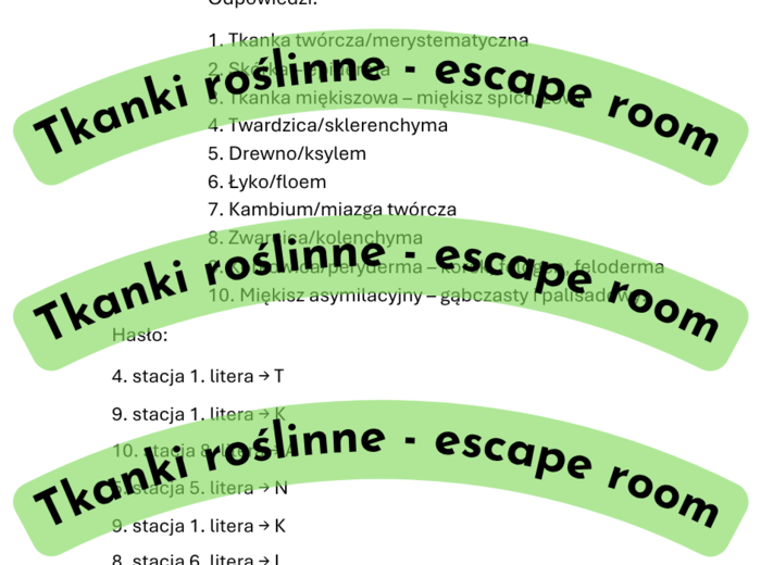 Tkanki roślinne - escape room / stacje dydaktyczne
