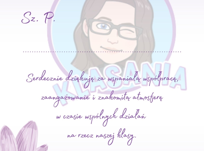 Podziękowanie na koniec roku szkolnego