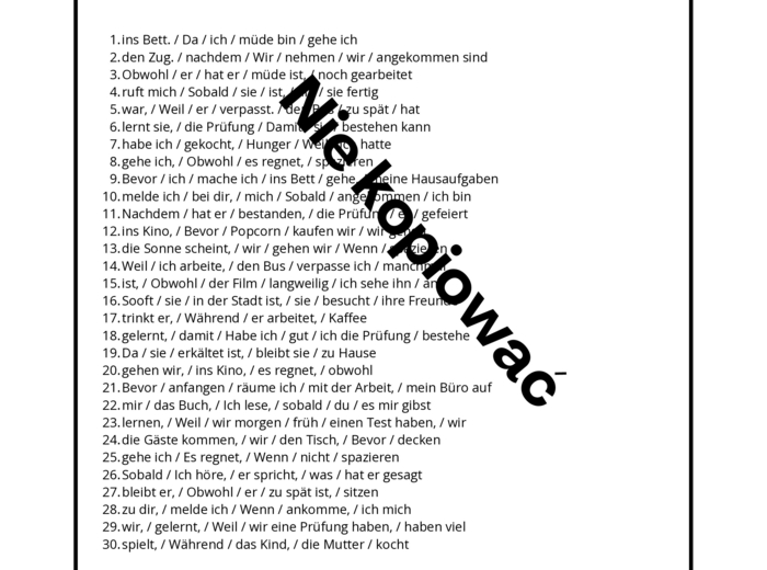 Konjunktionen und Satzarten - Zusammenfassung Spójniki i typy zdań - podsumowanie niemiecki