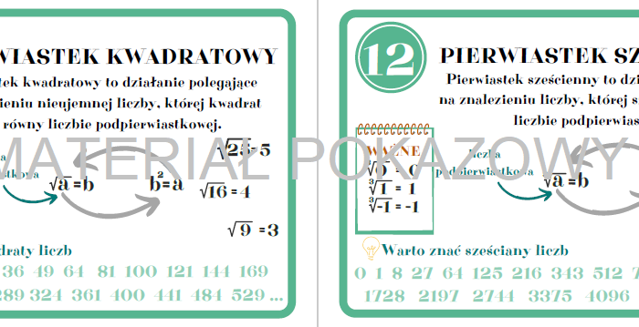 Matematyczne fiszki - liczby, cechy podzielności, liczby rzymskie, potęgi, pierwiastki