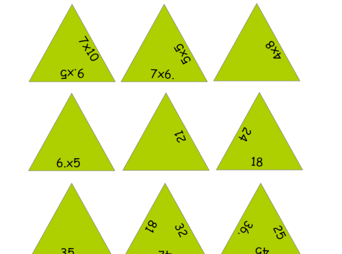 Karty typu piramida - gry matematyczne (mnożenie)