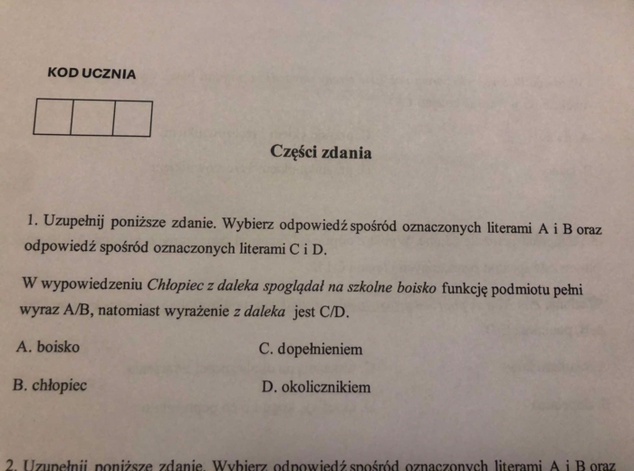 Części zdania - zadania typu egzaminacyjnego