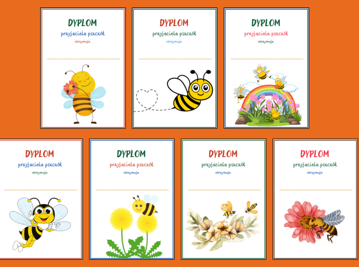 DZIEŃ PSZCZÓŁ - pszczoły – DYPLOMY – 20 wersji – biblioteka – świetlica - przedszkole – dyplom