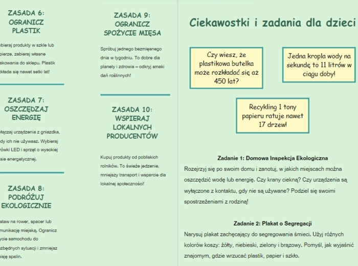 Broszura z ekologicznymi wskazówkami na co dzień. 10 zasad do zapamiętania.