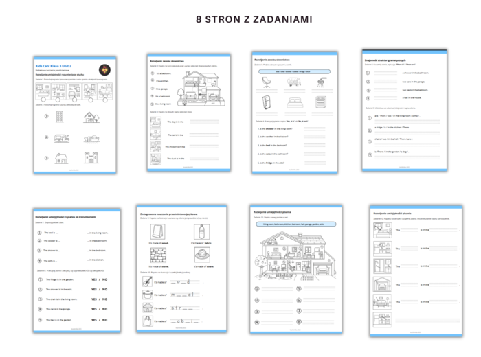 Kids Can 2 Unit 2 Klasa Druga Rodział Drugi Dodatkowe Zadania Ćwiczenia Powtórzenie Nazwy pomieszczeń w domu i mebli Karty Pracy