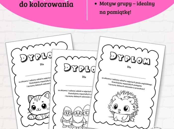 Dyplomy do kolorowania – na zakończenie zajęć z angielskiego
