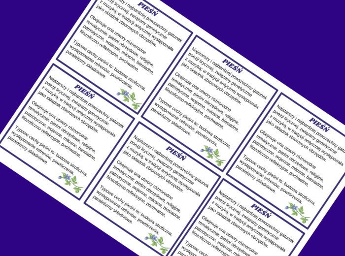 PIEŚŃ - cechy - wklejka - liryka