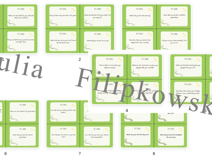 Past Simple/ Karty do mówienia/ Mówienie/ Speaking/ Konwersacje/ Klasy 4-8/ Klasy 4-6/ Klasy 6-8/ SP/ Warm-up/ Rozgrzewka/ Speaking cards/ Gramatyka/ Grammar/ Speaking cards grammar/ E8