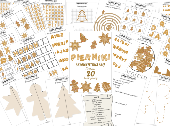 Zestaw kart pracy - PIERNIKI - skoncentruj się!-