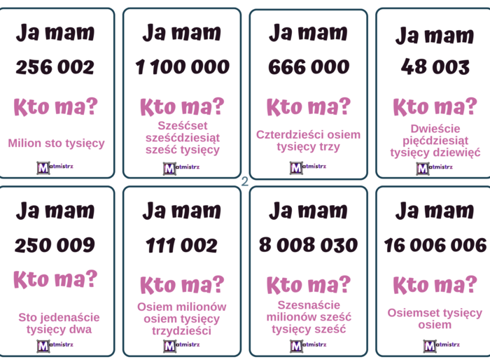 ZAPISYWANIE I ODCZYTYWANIE DUŻYCH LICZB Ja mam, kto ma?