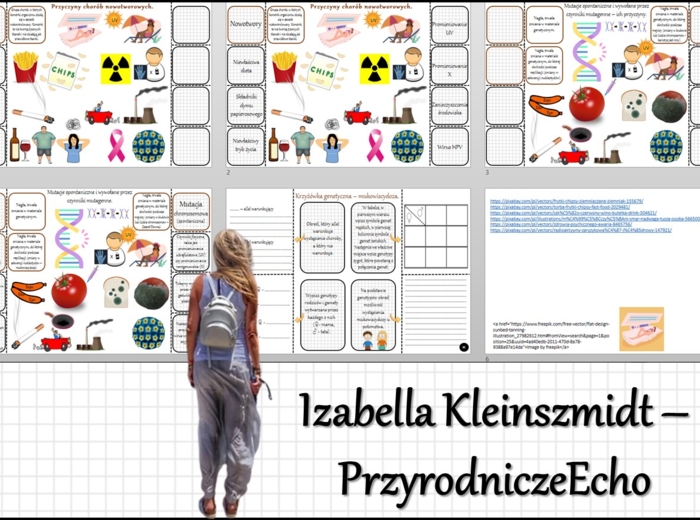 Notatka okienkowa/stacja zadaniowe/notatka/notatka graficzna/karta pracy/sketchnotka „Mutacje”, „Przyczyny chorób nowotworowych”, „Przyczyny mutacji”, „Krzyżówka genetyczna – mukowiscydoza” w pdf. Biologia 8 dział „Genetyka”. Materiał wykonany na podstaw