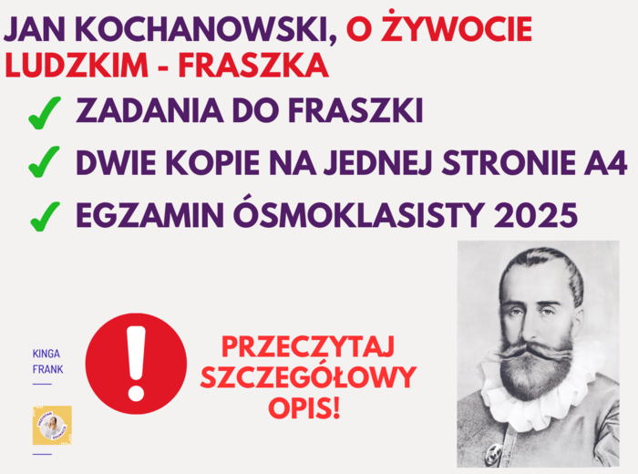 ✍️ Jan Kochanowski, O żywocie ludzkim - fraszka, egzamin ósmoklasisty, zadania ✔️