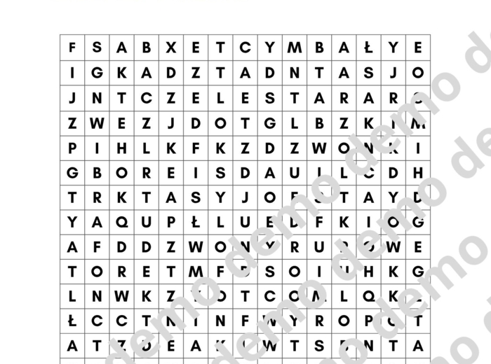 Muzyka, klasa 4. Instrumenty perkusyjne. Karty pracy: dwie wykreślanki.