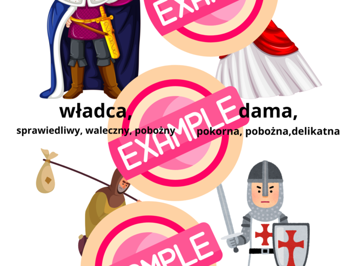 Naklejki edukacyjne, wzorce osobowe średniowiecza, wygodny format pdf, 4 naklejki na stronie