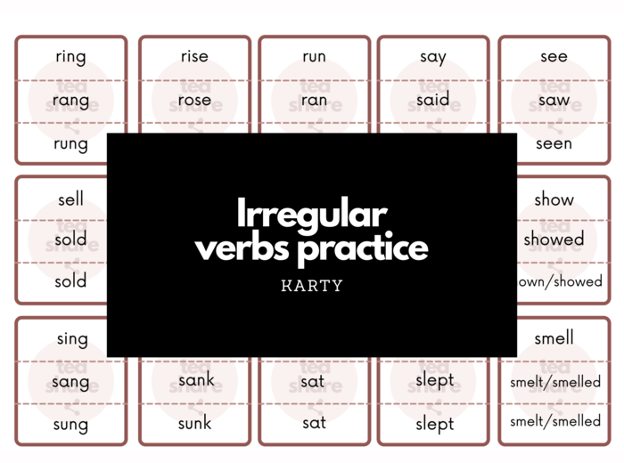 Irregular verbs practice (94 karty) uniwersalny materiał klasy 4-8