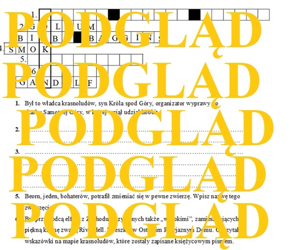 Hobbit krzyżówka karta pracy wklejka